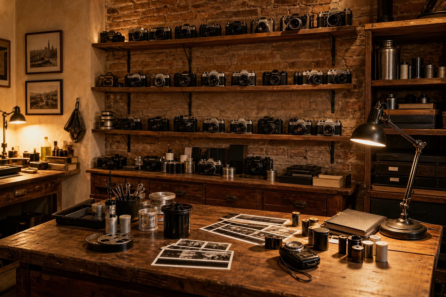 Interno del laboratorio Pellicola con fotocamere vintage